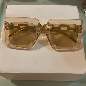 Tan and gold chain link sunglasses